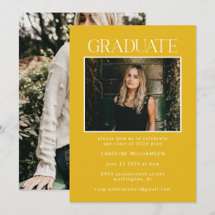 Invitación Fiesta de Graduación con Foto en Amarillo Mostaza 