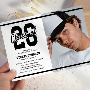 Invitación Fiesta de Graduación con Foto en Blanco y Negro Mo