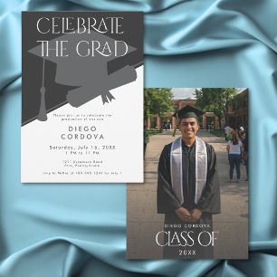 Invitación Fiesta de Graduación con Foto en Blanco y Negro Mo