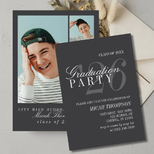 Invitación Fiesta de Graduación con Foto en Blanco y Negro Mo