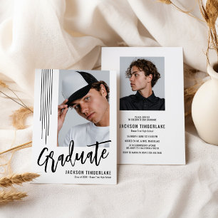 Invitación Fiesta de Graduación con Foto en Blanco y Negro Mo