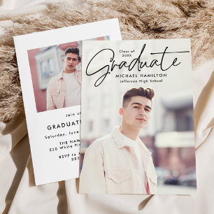 Invitación Fiesta de Graduación con Foto en Moderno Script Ne