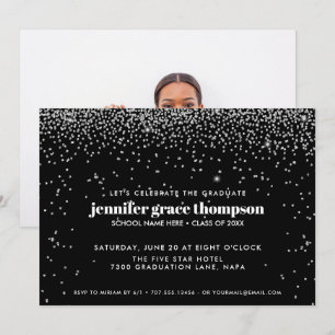 Invitación Fiesta de Graduación con Foto en Plata y Negro