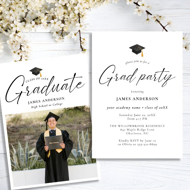 Invitación Fiesta de Graduación con Foto en Script Moderno (Subido por el creador)