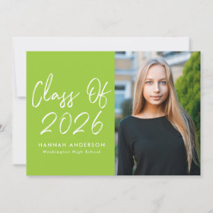 Invitación Fiesta de Graduación con Foto en Verde Lima con Le