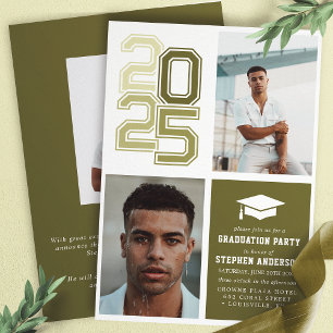 Invitación Fiesta de Graduación con Foto en Verde Musgo Moder