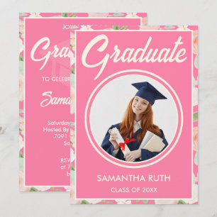 Invitación Fiesta de Graduación con Foto Floral de Marfil Ros