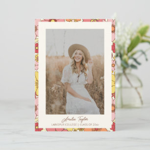 Invitación Fiesta de Graduación con Foto Floral Retro Rosa Am