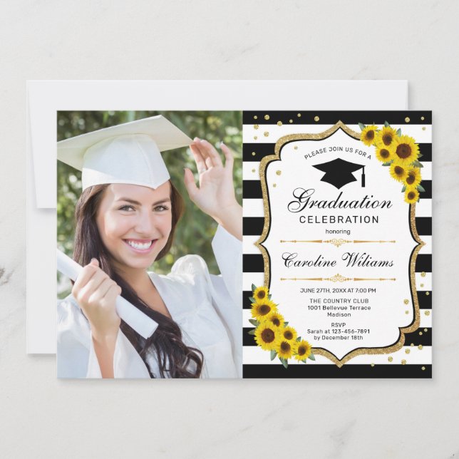 Invitación Fiesta de graduación con foto - girasoles (Anverso)