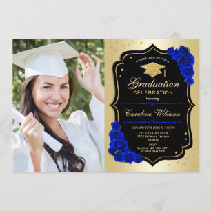 Invitación Fiesta de graduación con foto - Gold Royal Blue