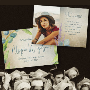 Invitación Fiesta de Graduación con Foto Grunge de Eucalipto