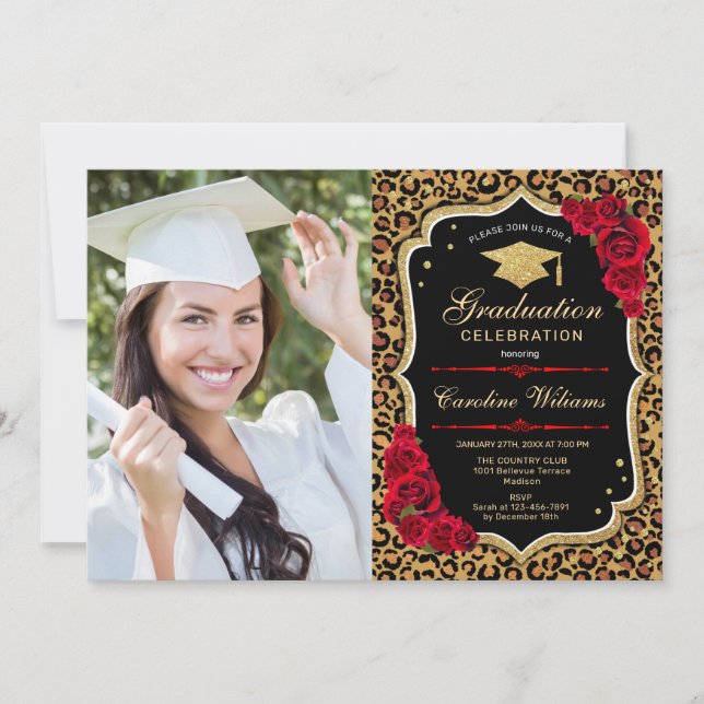Invitación Fiesta de graduación con foto - Impresión de Leopa (Anverso)