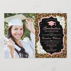 Invitación Fiesta de graduación con foto - Leopard Rosa Gold