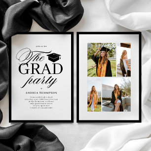 Invitación Fiesta de graduación con foto minimalista en blanc