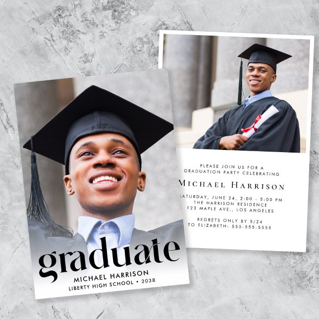 Invitación Fiesta de Graduación con Foto Moderna (Modern Photo Graduation Party Invitation)