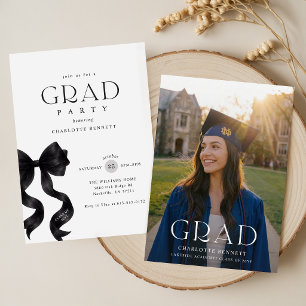 Invitación Fiesta de Graduación con Foto Moderna de Lazo Negr