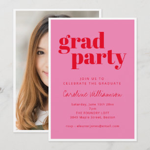 Invitación Fiesta de Graduación con Foto Moderna en Rosa y Ro