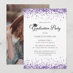 Invitación Fiesta de Graduación con Foto Morada Elegante