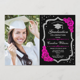 Invitación Fiesta de graduación con foto - Negro color rosa p