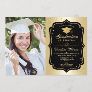 Invitación Fiesta de graduación con foto - Negro de oro