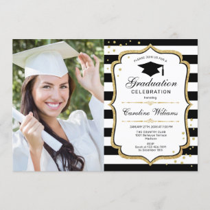 Invitación Fiesta de graduación con foto - Oro Blanco Negro