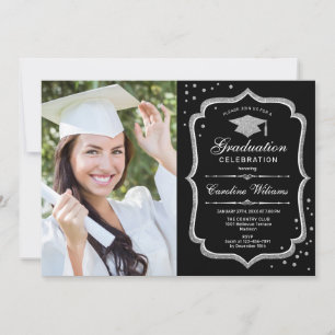 Invitación Fiesta de graduación con foto - Plata negra
