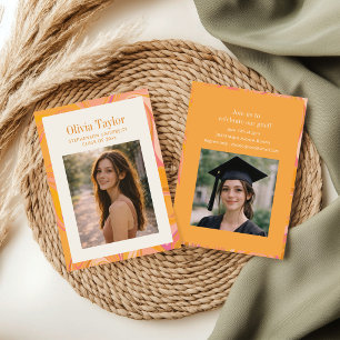 Invitación Fiesta de Graduación con Foto Retro Groovy Naranja