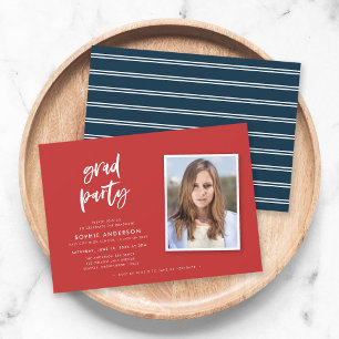 Invitación Fiesta de Graduación con Foto Roja y Azul de Guión