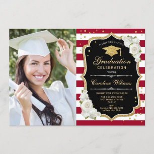 Invitación Fiesta de graduación con foto - Rojo dorado