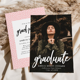 Invitación Fiesta de Graduación con Foto Rosa de Escritura Mo