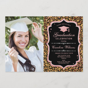 Invitación Fiesta de graduación con foto - Rosa Leopardo de o
