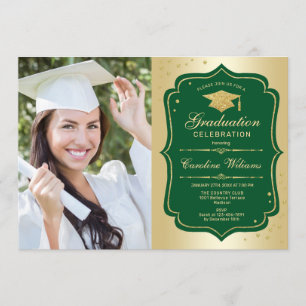 Invitación Fiesta de graduación con foto - Verde dorado