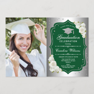 Invitación Fiesta de graduación con foto - verde plateado