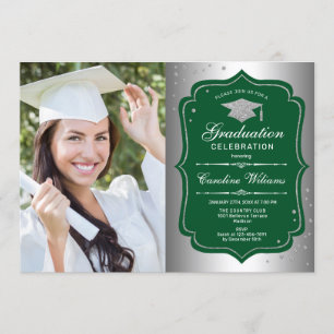 Invitación Fiesta de graduación con foto - Verde plateado