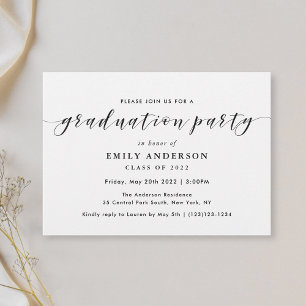 Invitación Fiesta de Graduación con Foto y Caligrafía Negra M