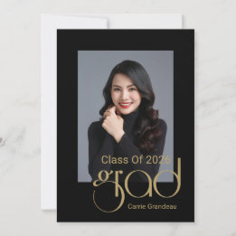 Invitación Fiesta de Graduación con Foto y Letra Dorada Moder