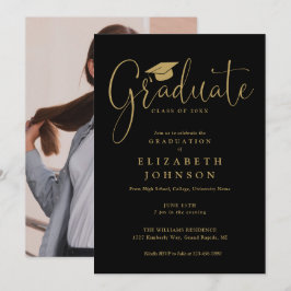 Invitación Fiesta de Graduación con Foto y Letra en Negro y D