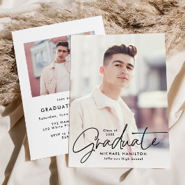 Invitación Fiesta de Graduación con Foto y Letra Negra Modern