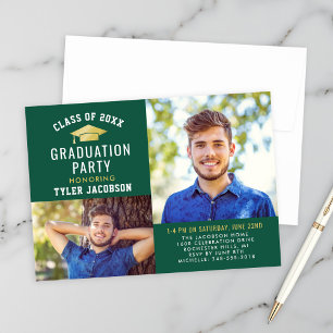 Invitación Fiesta de Graduación con Foto y Tapa Dorada Verde 