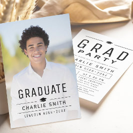 Invitación Fiesta de Graduación con Foto y Tipografía Simple