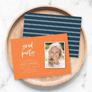 Invitación Fiesta de Graduación con Fotos de Naranja y Azul c