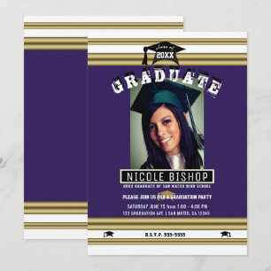 Invitación Fiesta de Graduación con Fotos Elegantes de Oro Pú