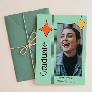 Invitación Fiesta de Graduación con Fotos Elegantes Retro Mod