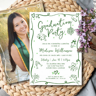 Invitación Fiesta de graduación con garabatos dibujados a man