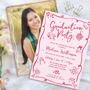 Invitación Fiesta de graduación con garabatos dibujados a man