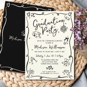 Invitación Fiesta de Graduación con Garabatos Dibujados a Man