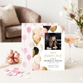 Invitación Fiesta de Graduación con Globos Elegantes Rosa y D
