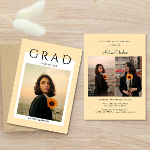 Invitación Fiesta de Graduación con Guión de Foto de Crema co