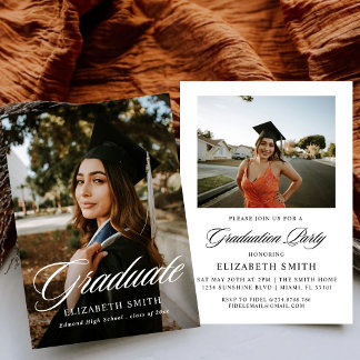 Invitación Fiesta de Graduación con Guión de Graduado Moderno