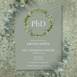 Invitación Fiesta de graduación con guirnalda verde sage de d